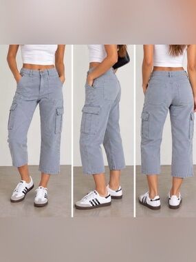 Zara Gray Utility Cargo Pants Straight Leg Y2K Workwear Size XS